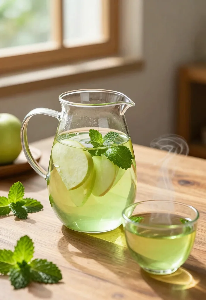 18 Detox Water Recipes for Winter with Warming Ingredients and Immune Support - 9. Green Tea Apple Mint Detox Water 1