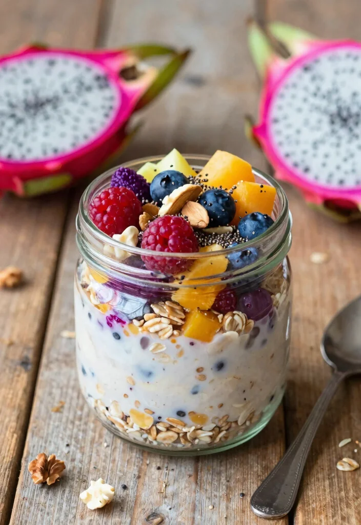 18 Dragon Fruit Smoothie Bowl Recipes Bright and Fresh - 16. Dragon Fruit Overnight Oats Bowl 1
