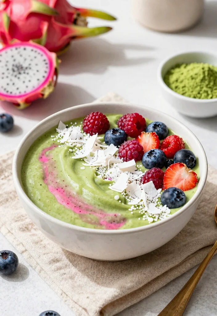 18 Dragon Fruit Smoothie Bowl Recipes Bright and Fresh - 8. Matcha Dragon Fruit Smoothie Bowl 1
