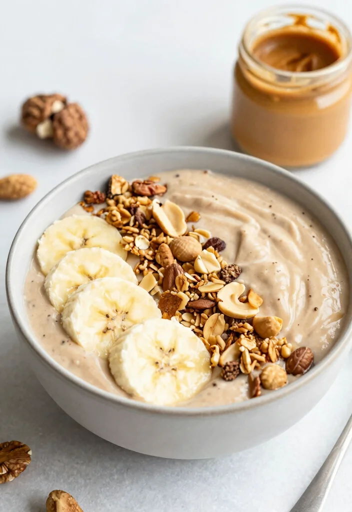 18 Healthy Smoothie Bowl Recipes for Clean Eating - 14. Nutty Banana Crunch Bowl 1