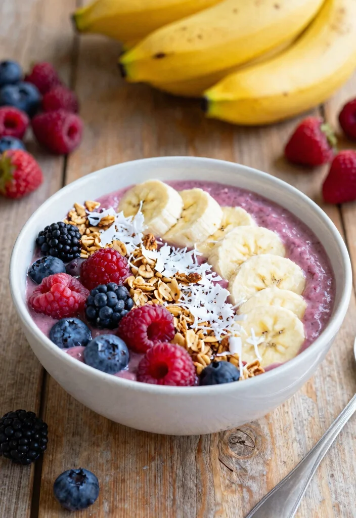 18 Low Calorie Smoothie Bowl Recipes Under 300 Calories - 1. Banana Berry Bliss Bowl 1