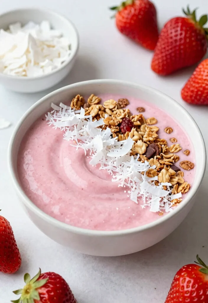 18 Low Calorie Smoothie Bowl Recipes Under 300 Calories - 11. Strawberry Coconut Bowl 1