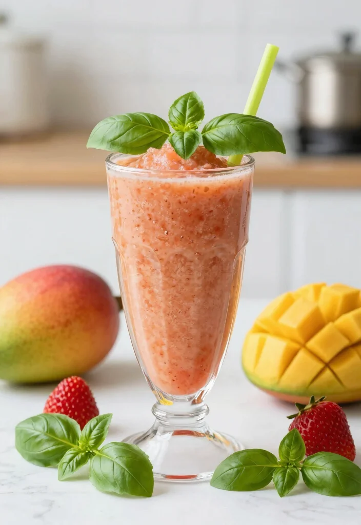 18 Mango Strawberry Smoothie Recipes Naturally Sweet - 18. Mango Strawberry Smoothie with Basil 1