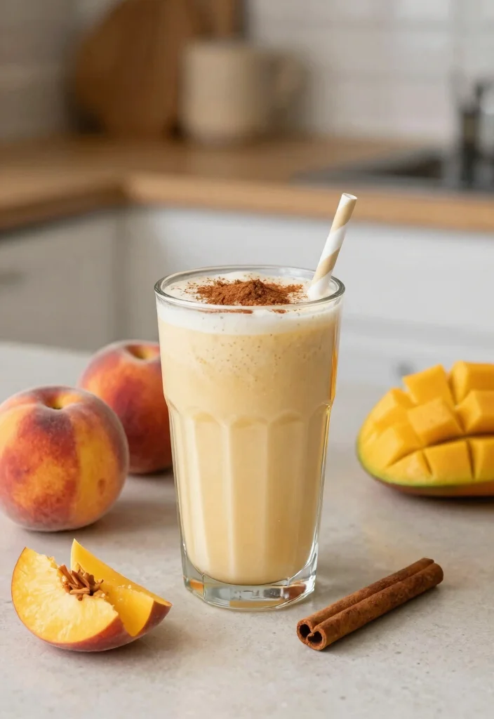 18 Peach Mango Smoothie Recipes for Summer - 17. Peach Mango Smoothie with Almond Milk and Cinnamon 1
