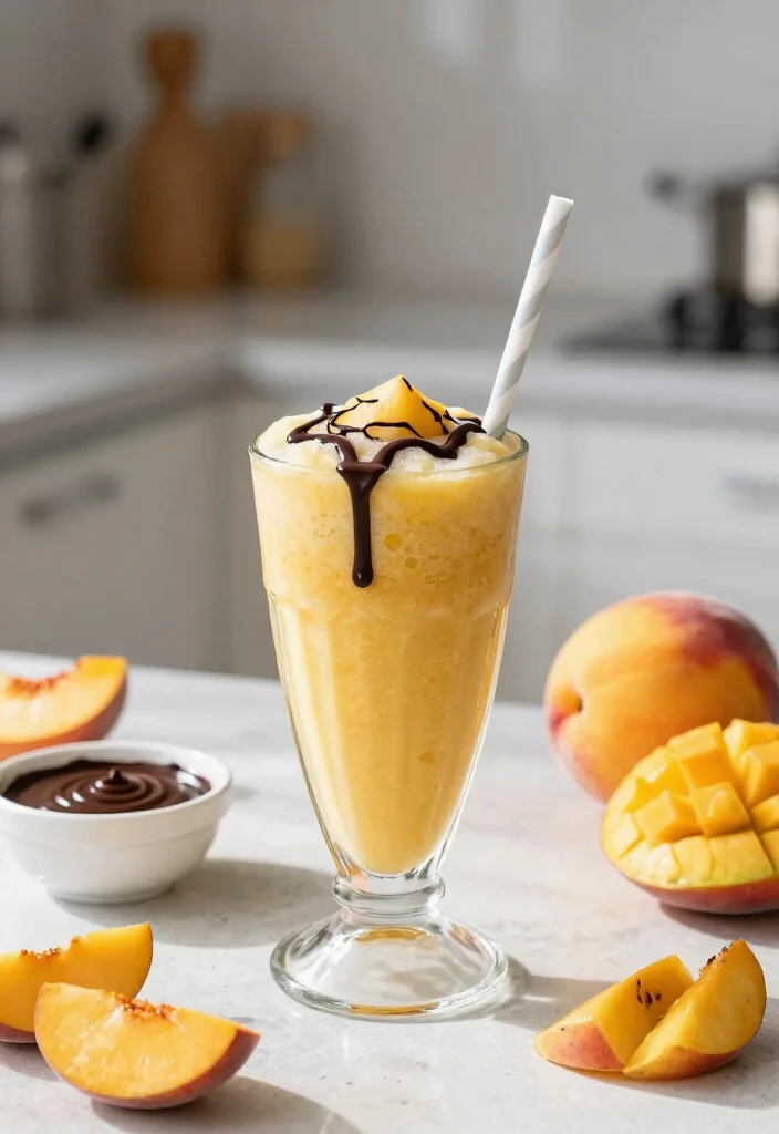 18 Peach Mango Smoothie Recipes for Summer - 18. Peach Mango Smoothie with Chocolate Drizzle 1