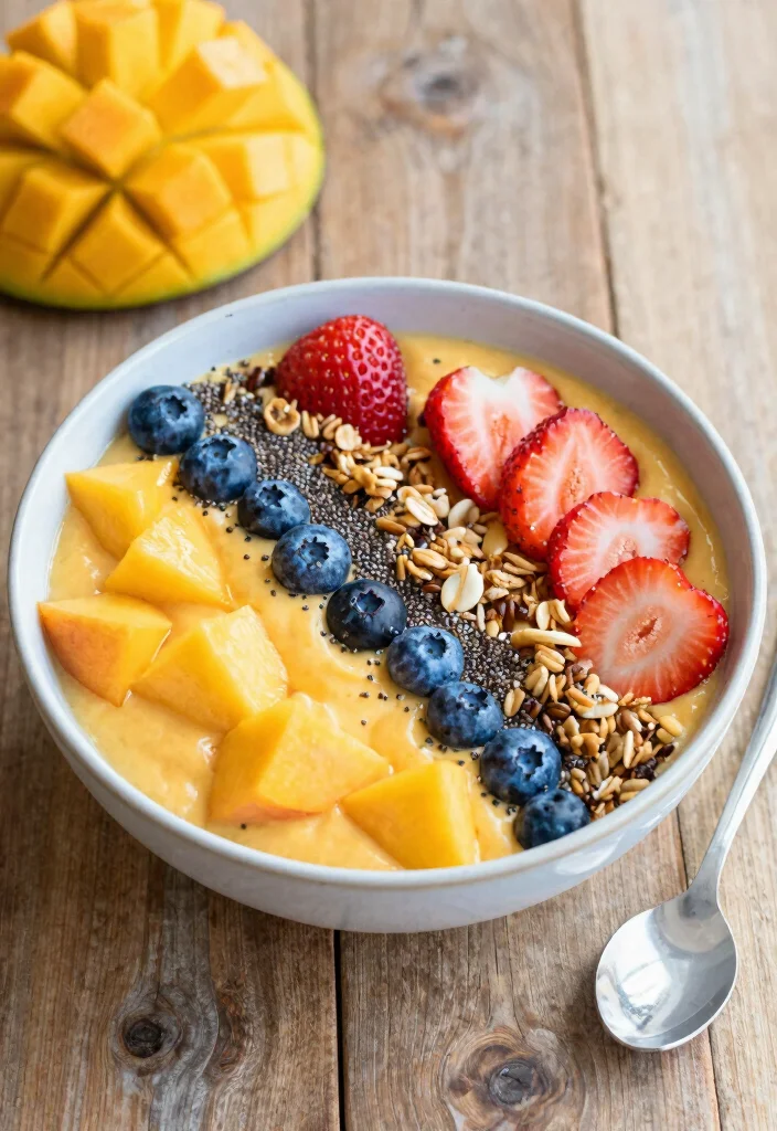 18 Peach Mango Smoothie Recipes for Summer - 2. Tropical Peach Mango Smoothie Bowl 1