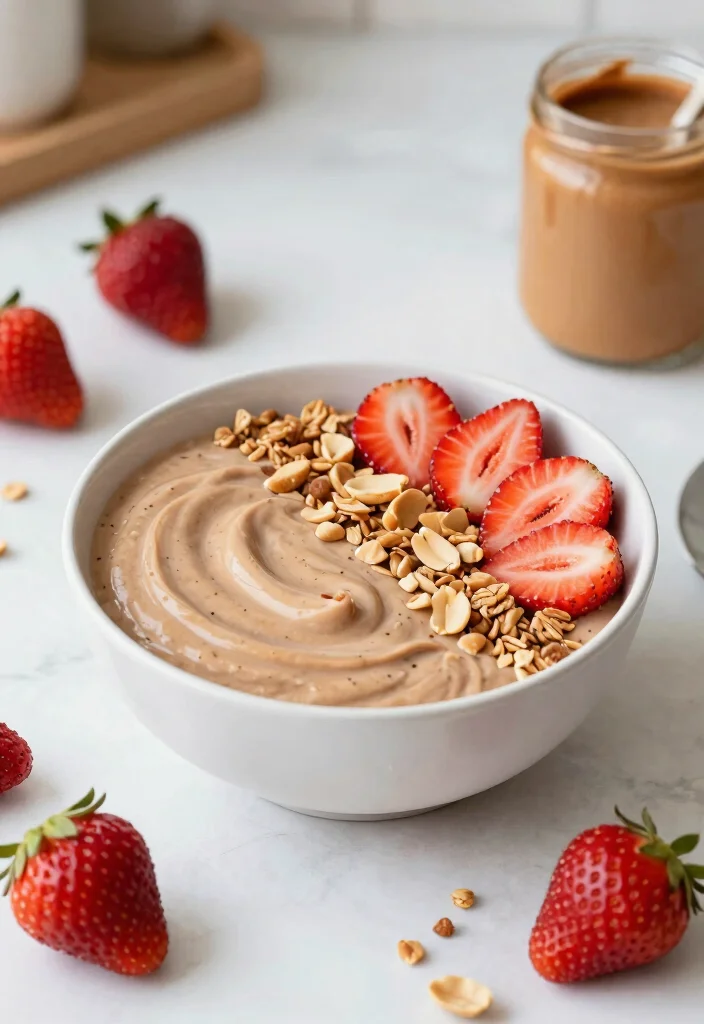 18 Strawberry Smoothie Bowl Recipes You'll Love - 12. Strawberry Peanut Butter Smoothie Bowl 1