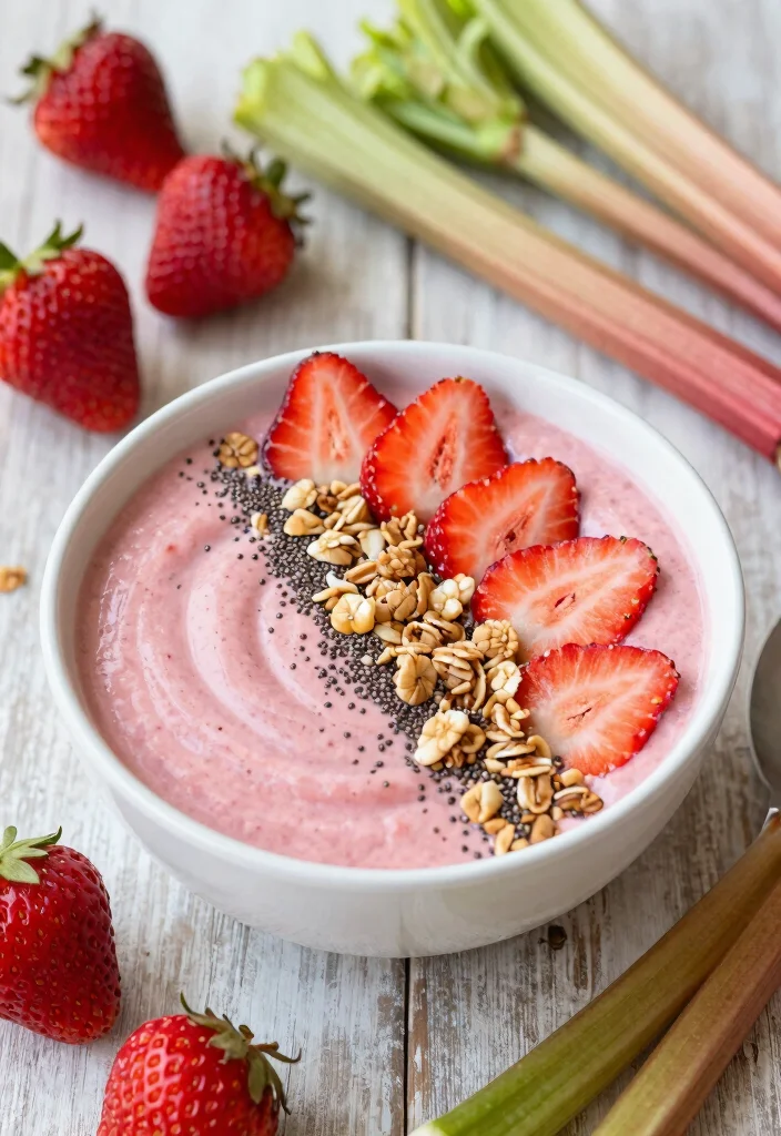 18 Strawberry Smoothie Bowl Recipes You'll Love - 15. Strawberry Rhubarb Smoothie Bowl 1
