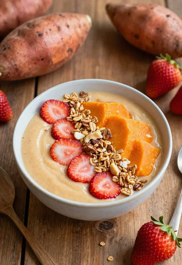 18 Strawberry Smoothie Bowl Recipes You'll Love - 16. Strawberry Sweet Potato Smoothie Bowl 1
