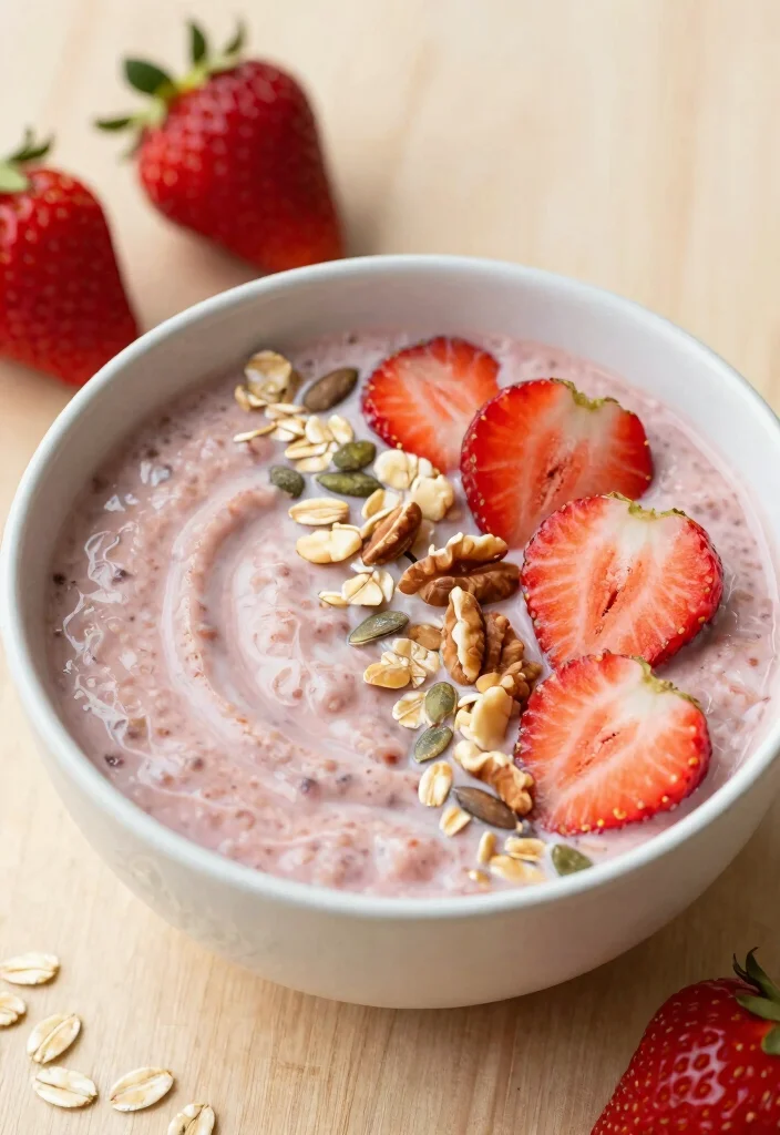18 Strawberry Smoothie Bowl Recipes You'll Love - 8. Strawberry Oatmeal Smoothie Bowl 1