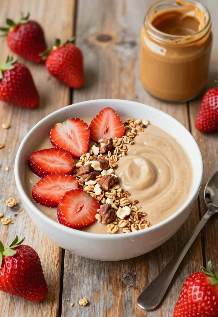 18 Strawberry Smoothie Bowl Recipes for Breakfast - 16. Strawberry Nut Butter Smoothie Bowl 1