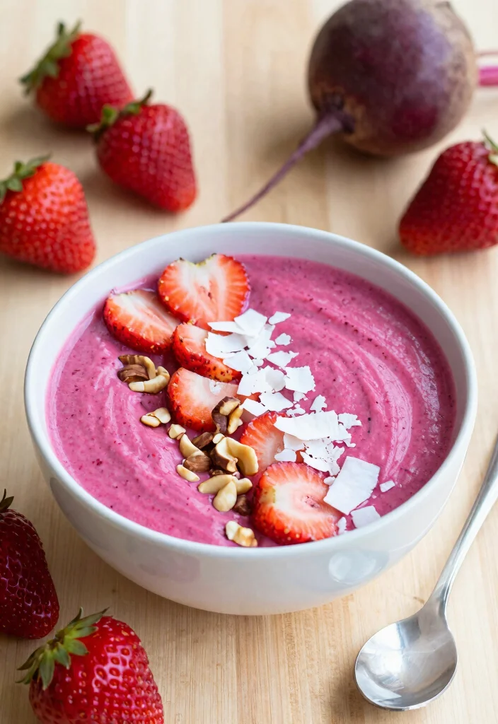 18 Strawberry Smoothie Bowl Recipes for Breakfast - 5. Strawberry Beetroot Smoothie Bowl 1