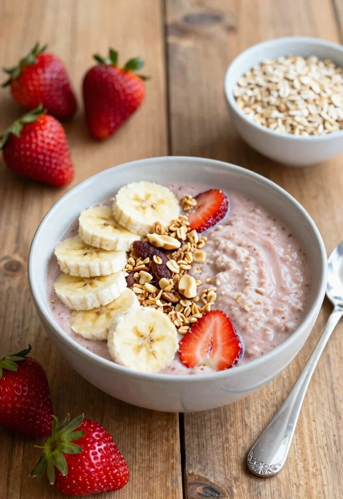 18 Strawberry Smoothie Bowl Recipes for Breakfast - 7. Strawberry Oatmeal Smoothie Bowl 1