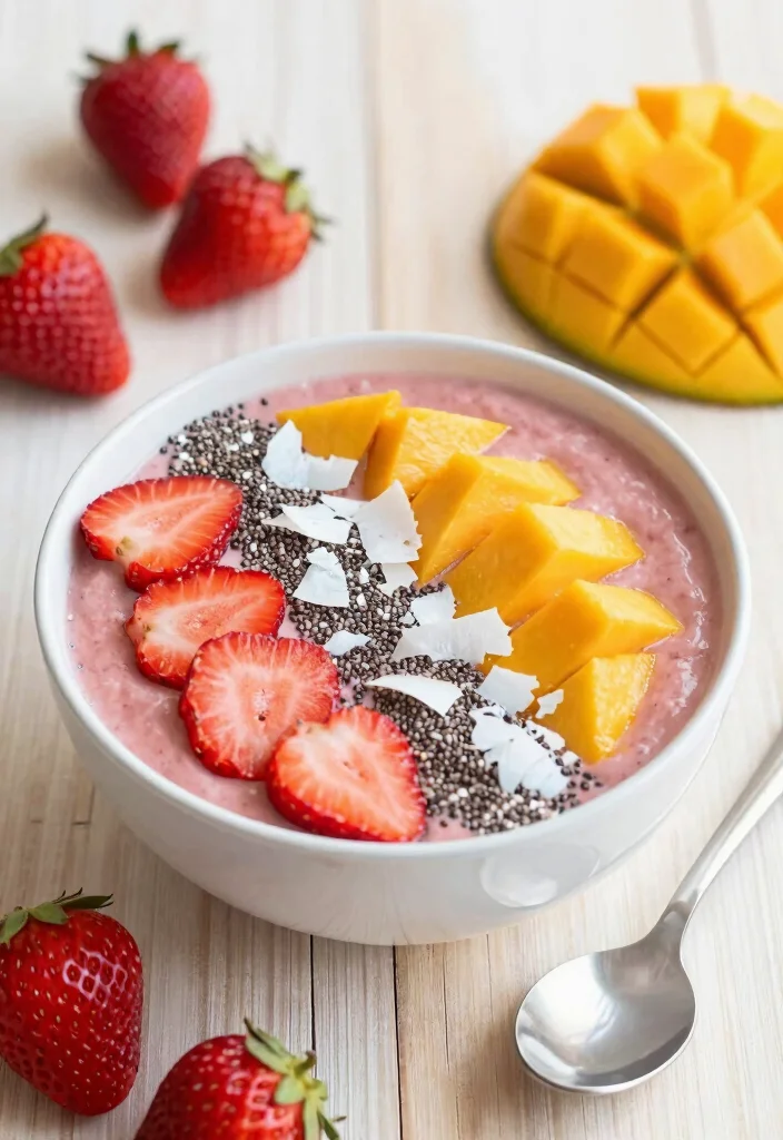 18 Strawberry Smoothie Bowl Recipes for Breakfast - 9. Strawberry Mango Smoothie Bowl 1