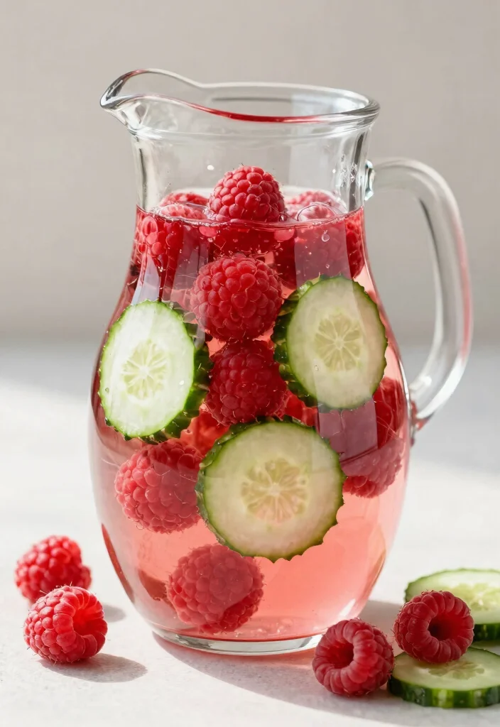 19 Aesthetic Detox Water Recipes for Pinterest-Style Photos and Clean Eating - 16. Raspberry & Cucumber Refresher 1