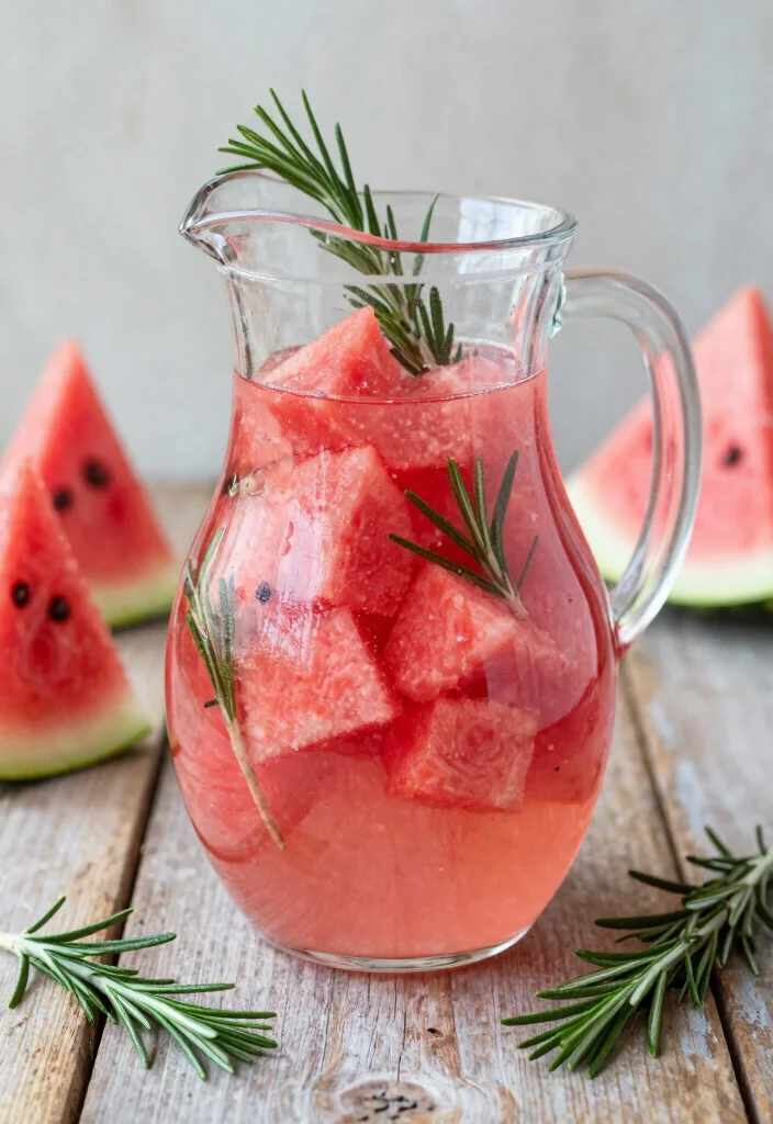 19 Aesthetic Detox Water Recipes for Pinterest-Style Photos and Clean Eating - 4. Watermelon & Rosemary Infusion 1