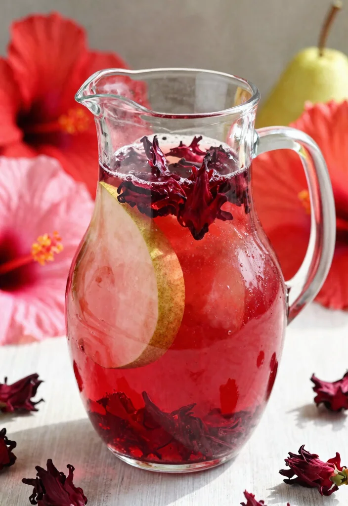 19 Detox Water Recipes for Glowing Skin with Proven Ingredient Combinations - 9. Hibiscus and Pear Refreshment 1