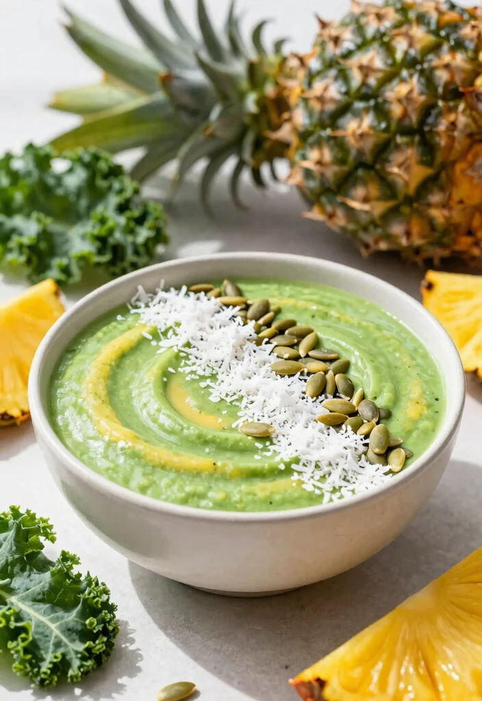 19 Green Smoothie Bowl Recipes for Detox - 17. Kale Pineapple Bowl 1
