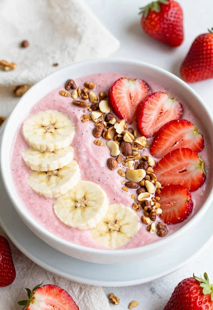 19 Thick Smoothie Bowl Recipes That Stay Creamy - 12. Strawberry Banana Nut Bowl 1