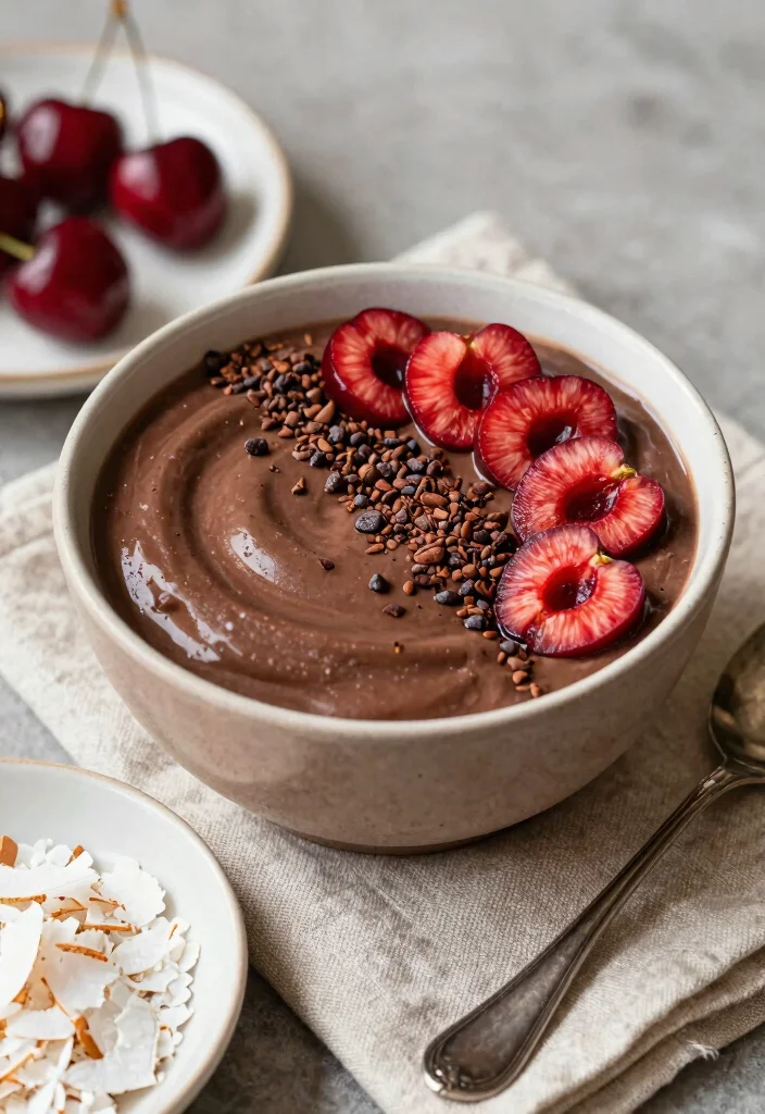 19 Thick Smoothie Bowl Recipes That Stay Creamy - 6. Chocolate Cherry Smoothie Bowl 1