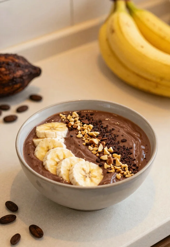 19 Tropical Smoothie Bowl Recipes with Fresh Fruit - 10. Cacao Banana Bliss Bowl 1
