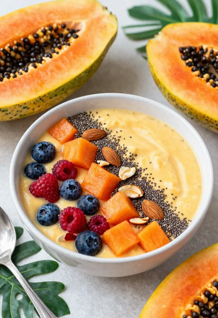 19 Tropical Smoothie Bowl Recipes with Fresh Fruit - 13. Papaya Berry Fusion Bowl 1