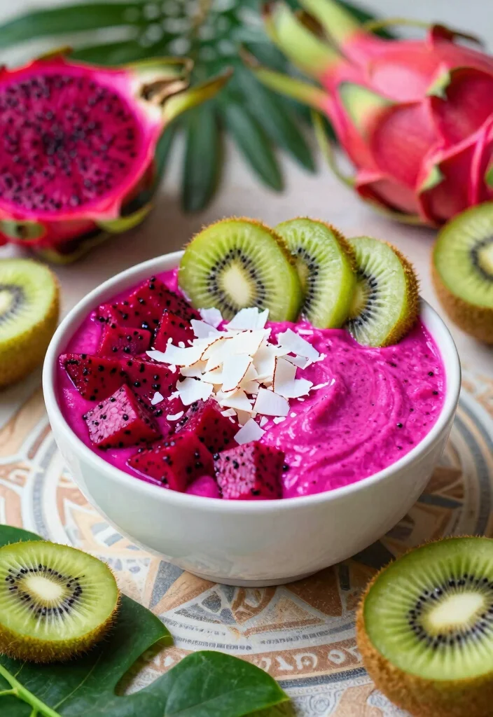 19 Tropical Smoothie Bowl Recipes with Fresh Fruit - 14. Dragon Fruit Dream Bowl 1