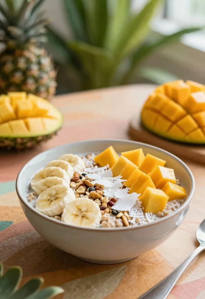 19 Tropical Smoothie Bowl Recipes with Fresh Fruit - 18. Tropical Oatmeal Bowl 1