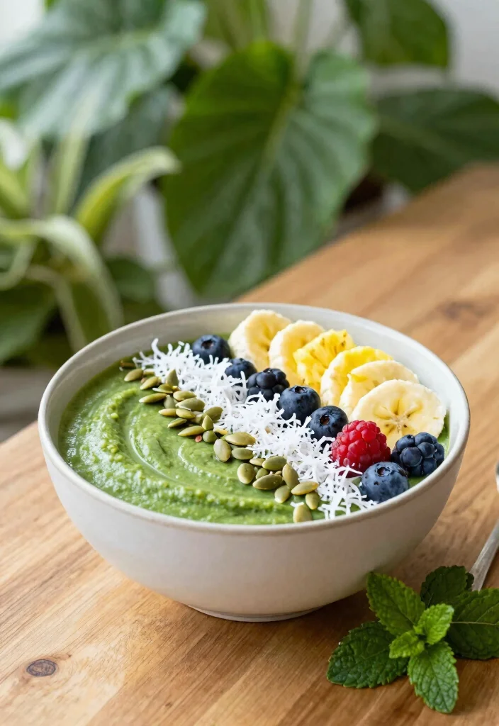 19 Tropical Smoothie Bowl Recipes with Fresh Fruit - 5. Tropical Green Smoothie Bowl 1