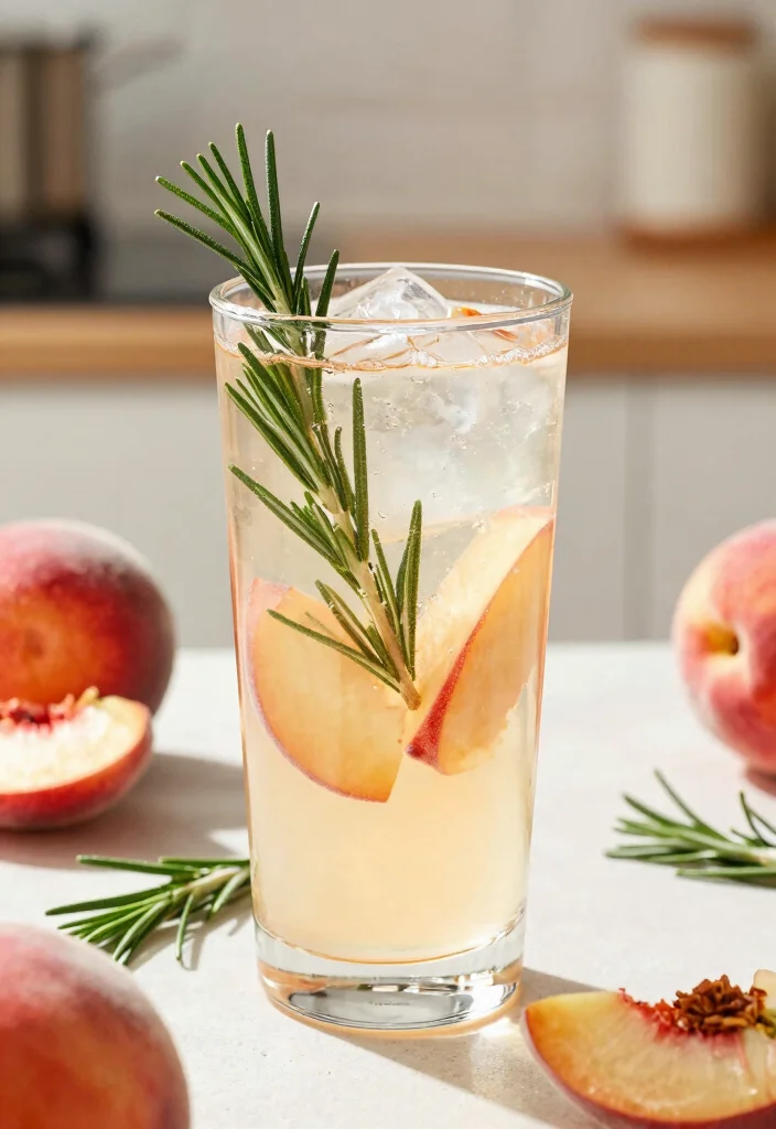 20 Detox Water Recipes Supporting Fat Burning and a Flat Tummy Lifestyle - 17. Peach Rosemary Refresher 1