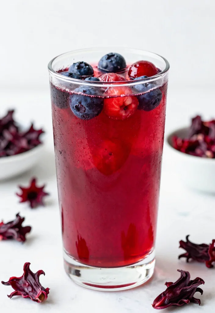 20 Detox Water Recipes Supporting Fat Burning and a Flat Tummy Lifestyle - 19. Hibiscus Berry Fizz 1