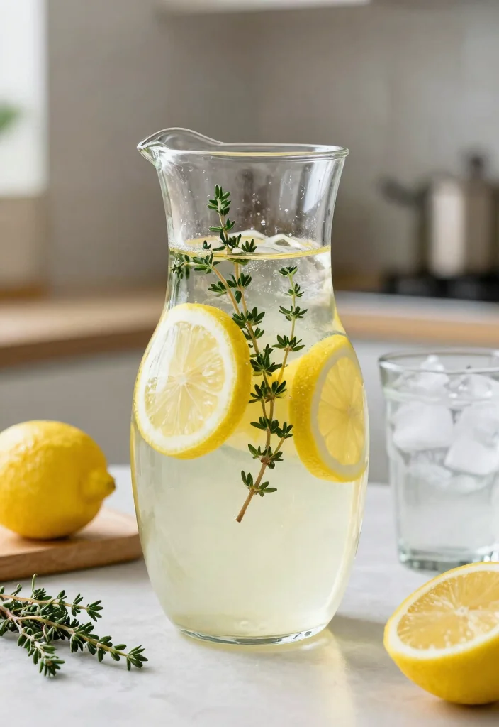 20 Detox Water Recipes for a Flat Tummy Look and Reduced Bloating - 11. Thyme Lemon Detox Water 1