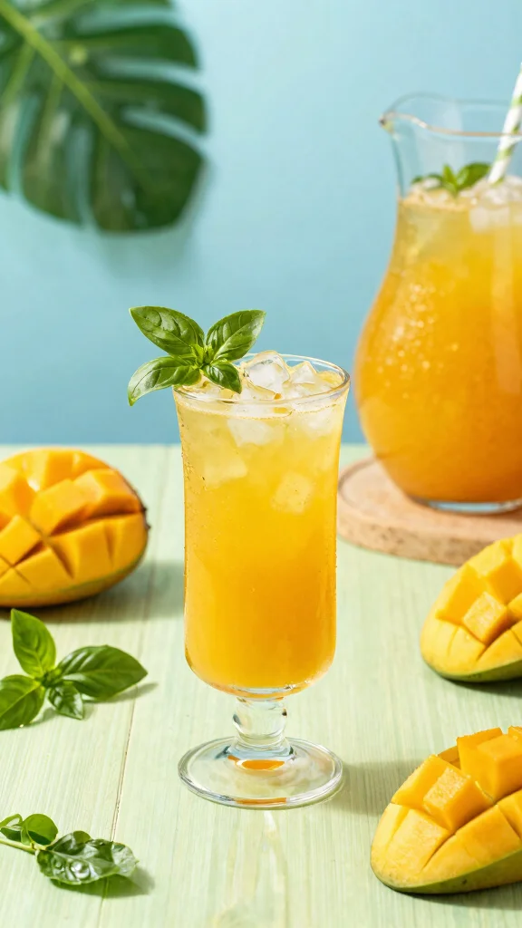 15 Mango Juice Recipes for Sweet, Tropical Homemade Drinks - 14. Mango Basil Sparkler 1